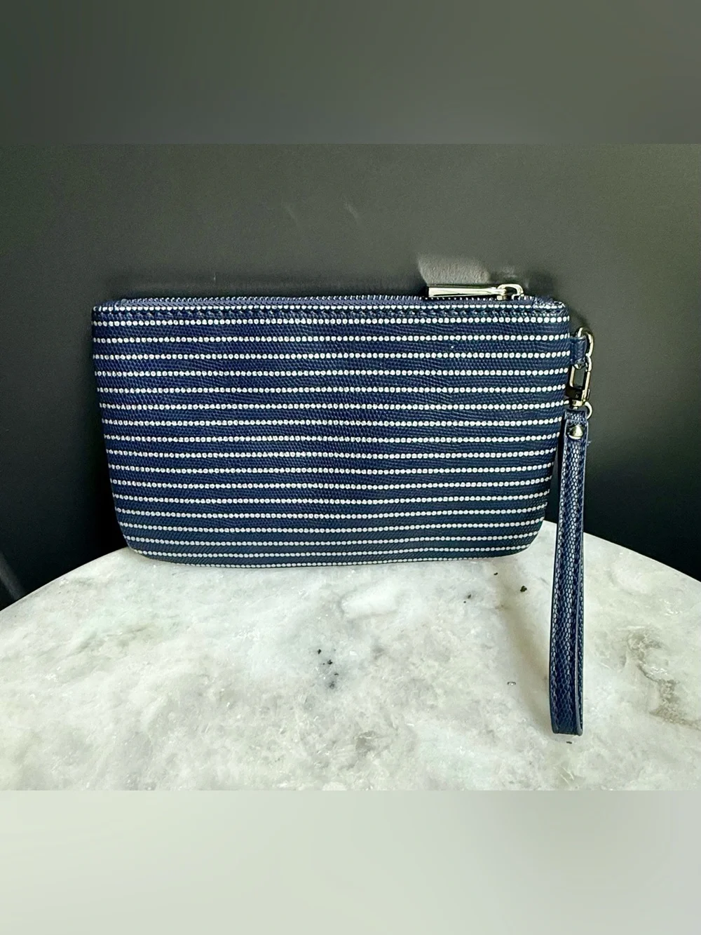 Express Navy and White Striped Wristlet Clutch